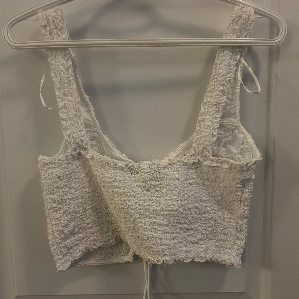 Zara Textured Lace Up Top in Oyster White - Picture 3 of 5